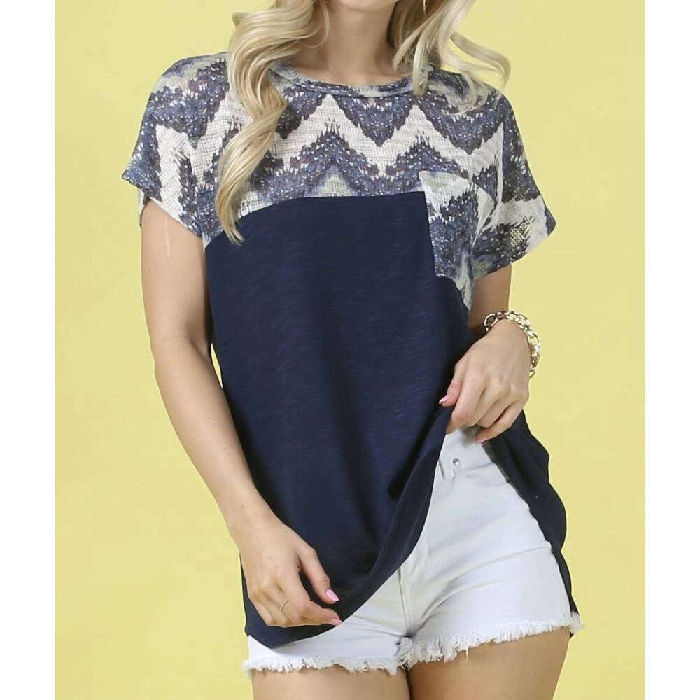 NEW AVERY APPAREL shirly printed tee top in navy